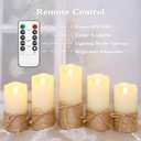 Crystal Club Flameless Candles Flickering with Timer, Set of 5 Battery Pillar Candles with Hemp Rope, Realistic Wax Candle Lights for Summer Party Home Table Décor