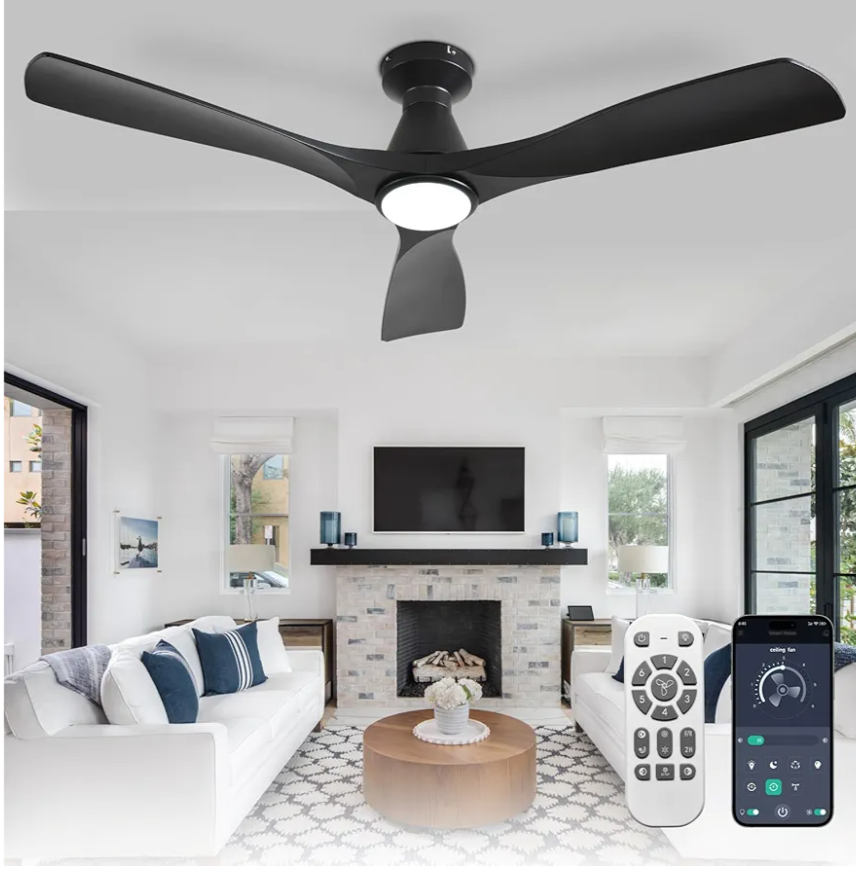 Depuley 52-Inch Ceiling Fan with Light: Black 3 Blade Outdoor Fans for Patios - Dimmable Indoor Fan with Remote APP Control Ultra Quiet DC Motor Reversible 6 Speed Timer