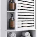HITNET Bathroom Cabinet Over Toilet, White Medicine Cabinet, Hanging Cupboard with Single Door and Open Bottom Shelf, Wall Mounted Bamboo Storage Organizer