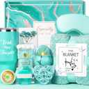 Birthday Gifts for Women, Valentines Day Gifts for Her, Self Care Get Well Soon Gift Baskets for Mom Sister Wife Girlfriend, Ocean Relaxing Spa Care Package w/Blanket 40 OZ Tumbler - Mothers Day 