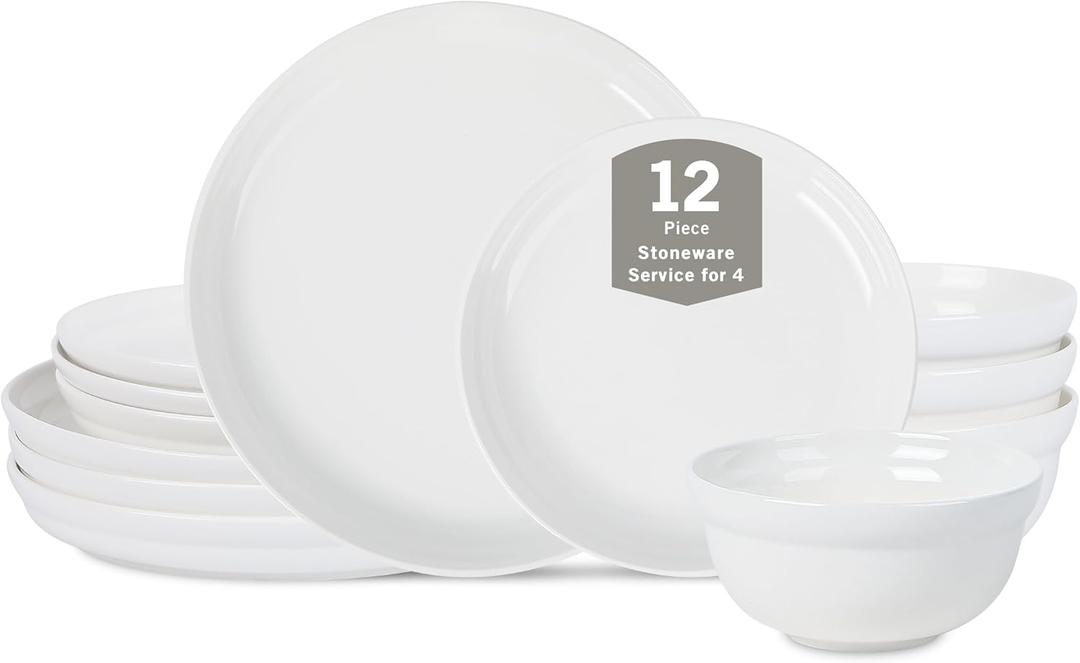 Stone Lain Virtuo 12-Piece Dinnerware Set Porcelain, White