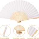 Sepwedd 50pcs White Imitated Silk Fabric Bamboo Folded Hand Fan Bridal Dancing Props Church Wedding party favors with Organza Bags