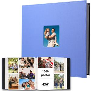 Linen Hardcover Photo Album 4x6 1000 Photos Large Capacity for Family Wedding Anniversary Baby Vacation, 4x6 Photo Albums with Front Window Holds 1000 Horizontal and Vertical 4 x 6 Pictures(Blue)