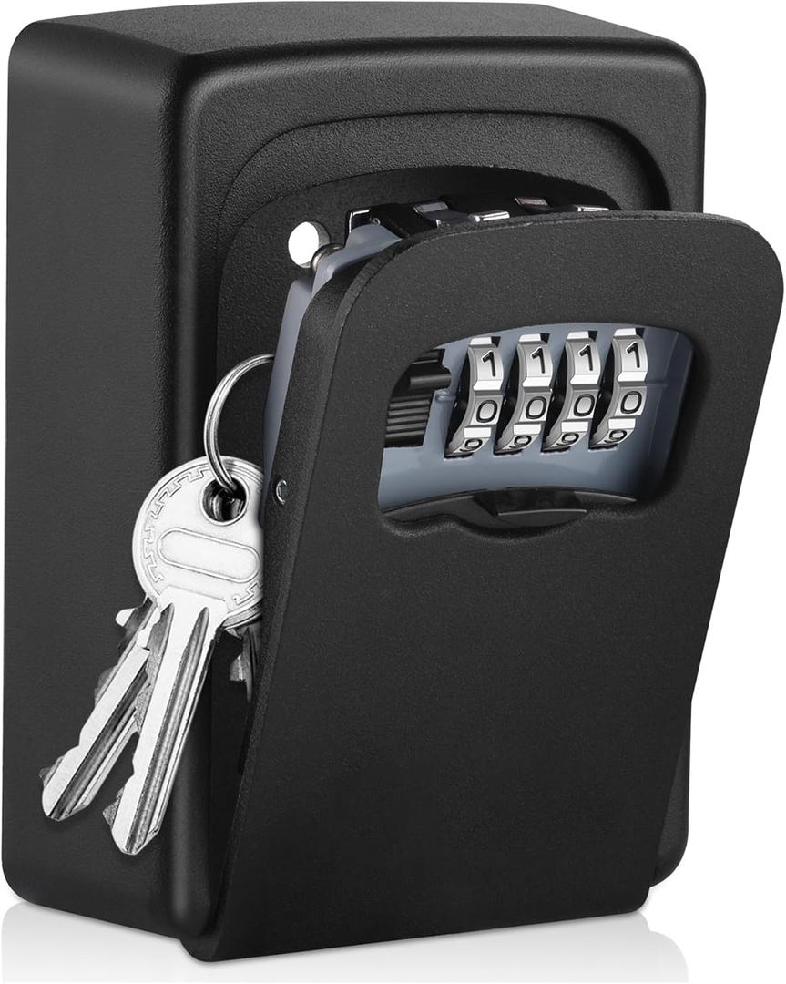 Key Lock Box Wall Mounted,4 Digit Combination Weatherproof Lockbox for Outside House,5 Keys Large Capacity Lockbox,Key Safe Security Storage Lock Box with Resettable Code for Indoor Outdoor Garage (1 pack-Black)