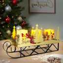 Christmas Sleigh Centerpiece Table Decorations with Flickering Led Candle Lights Xmas Sleigh Silhouette Candelabrum for Dinning Room, Table, Fireplace, Mantel Holiday Decoration (Gold)