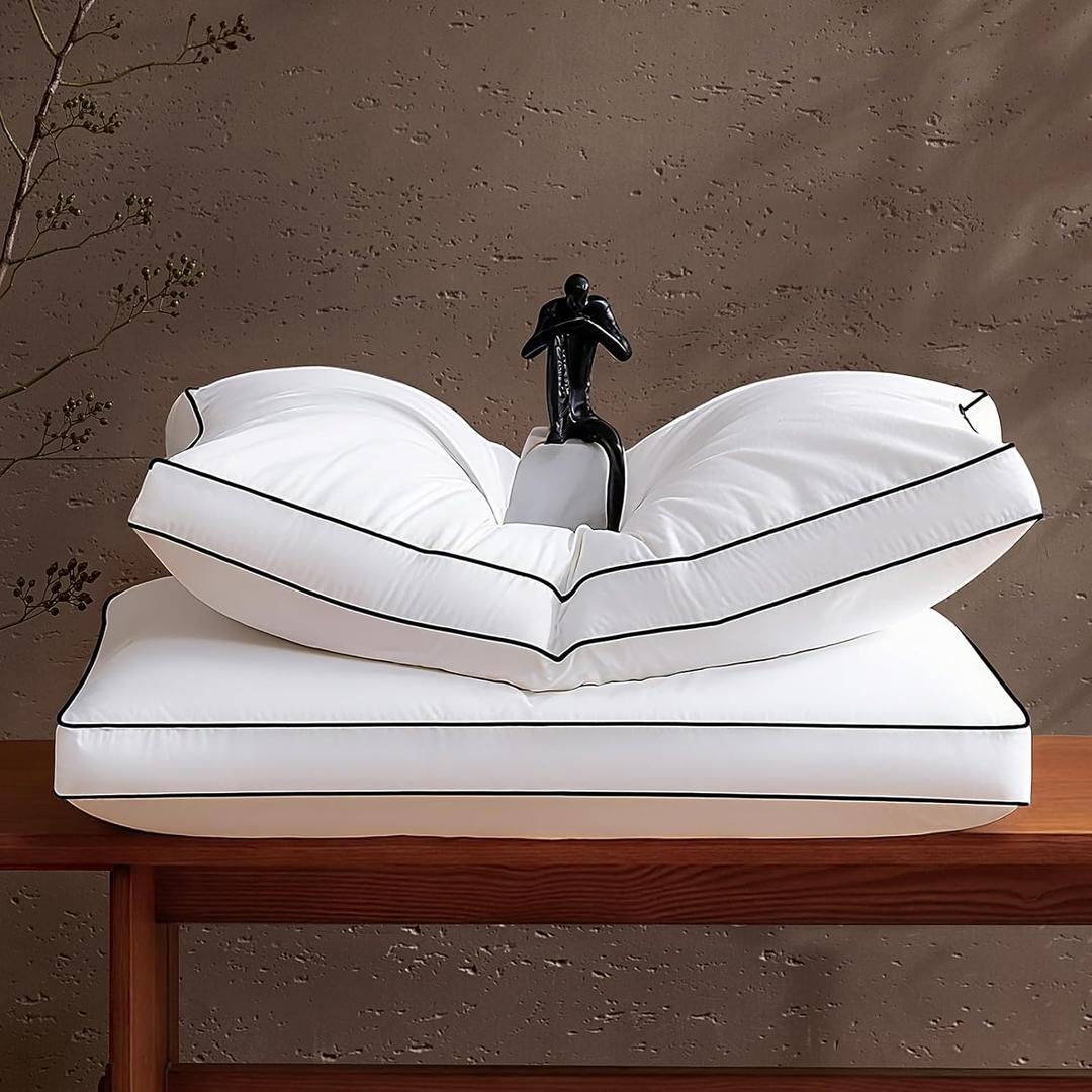 Feather Down Pillows Queen Size Set of 2 Pack, Luxury Hotel Collection Bed Pillows for Sleeping, Fluffy Soft Medium Firm Down Surround Gusseted Pillows for Side Back Stomach Sleepers 20 x 30 in