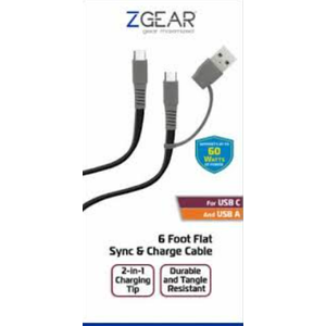 ZGear 6 Foot Flat Sync & Charge Cable For USB C To USB A