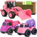 vusum Toddler Toys for 1 Year Old Girl Gifts, Kids Toys for Age 2-4,Dump Truck Cement Mixer Excavator Toy Cars Set, BPA Free, Phthalates Free, PVC, Toddler Girl Toys for 1 2 3 Year Old Birthday (Rose)