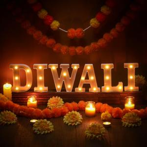 6 Pcs Diwali Light up Letters 6.3 Inch Battery Powered Letter Sign Diwali Decor for Home Mandir Table Decoration Items Marquee Night Lights Indian Hindu Pooja Room Light for Puja Party Festival Gifts