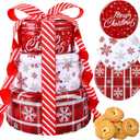 DIYDEC 3 Pack Christmas Cookie Tins with Lids Round Christmas Tin Containers with Gift Ribbon Large Medium Small Xmas Metal Nesting Containers Festive Cookie Tins for Gift Giving Holiday Treats