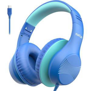 EarFun K3 Kids Headphones, USB Type C Over Ear Headphones for Kids, Volume Limit, HD Stereo Sound, Comfortable Fit, Foldable Wired Headphone for School/Travel/Boys/Girls/Tablet/iPad, Blue EarFun K3 Kids Headphones, USB Type C Over Ear Headphones for Kids, Volume Limit, HD Stereo Sound, Comfortable Fit, Foldable Wired Headphone for School/Travel/Boys/Girls/Tablet/iPad, Blue