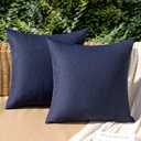 MIULEE Pack of 2 Decorative Outdoor Solid Waterproof Throw Pillow Covers Faux Linen Garden Farmhouse Cushion Cases for Summer Patio Tent Balcony Couch Sofa 20x20 Inch Navy