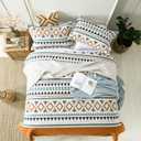 EWlinens Boho Queen Quilt Set - 100% Cotton Burnt Orange Quilts Queen Size, Bohemian Blue Lightweight Comforter Bedspread for Queen Bed, Soft Striped Geometric Quilt Bedding Set for All Season, 3pcs
