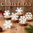 6Pcs Christmas Wooden Snowflake Decor Winter Snowflakes Table Signs Centerpieces Decorations Standing for Xmas Holiday Party Home Tabletop (Retro)
