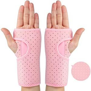 2 Pieces Carpal Tunnel Wrist Brace for Night Wrist Sleep Supports Splints Stabilizer and Hand Brace Cushioned to Help with Carpal Tunnel Pain Relief Universal Adjustable Fit(Breathable Style,Pink)