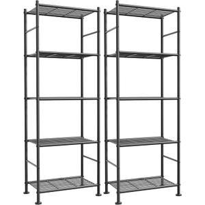 Storage Shelves - Set of 2, 5-Tier Metal Shelf Organizer, Space-Saving Garage Shelving with Leveling Feet, Standing Shelves Organizer for Kitchen, Laundry, Pantry (18.1"x12.3"x56.8", Black)
