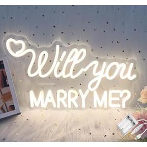 Battery Powered Will You Marry Me Sign - 10 Brightness Adjustments Usb Powered, Marry Me Light Up Letters, Will You Marry Me Neon Sign, Proposal Decorations, Engagement Party Decor 17.3"X8.9"