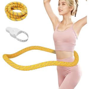 3.4 LBS Soft Spring Weighted Hoop for Adults, Quiet & Pinch-Proof Design, Portable Fitness Infinity Hoop with Body Tape Measure, Exercise Hoop for Core Workout (Yellow)