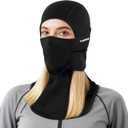 Balaclava Women with Long Hair, Ski Mask Movable Thermal, Cold Weather Face Cover for Skiing Outdoor Activities (Black)