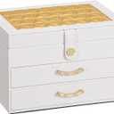 White Jewelry Box Organizer: Home Decor for Women - 2-Drawer Holder for Valentines Day Birthday Gift White Gold