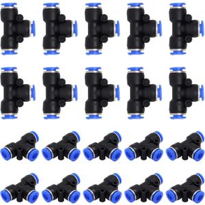 20 Pcs 1/4" OD Air Hose Fittings, Quick Push to Connect Fittings Pneumatic Fittings T Connector Splitter for Air Line Fitting Tube, Plastic Union Pipe Quick Release Air Line fittings
