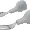 Tiny Twinkle Easy Grip Toddler Utensils Spoon and Fork Set - BPA & Phthalate Free Utensil Sets, Kids Silverware With Silicone Handle, Baby Led Weaning Supplies for 12 Months & Up (Grey Elephant)