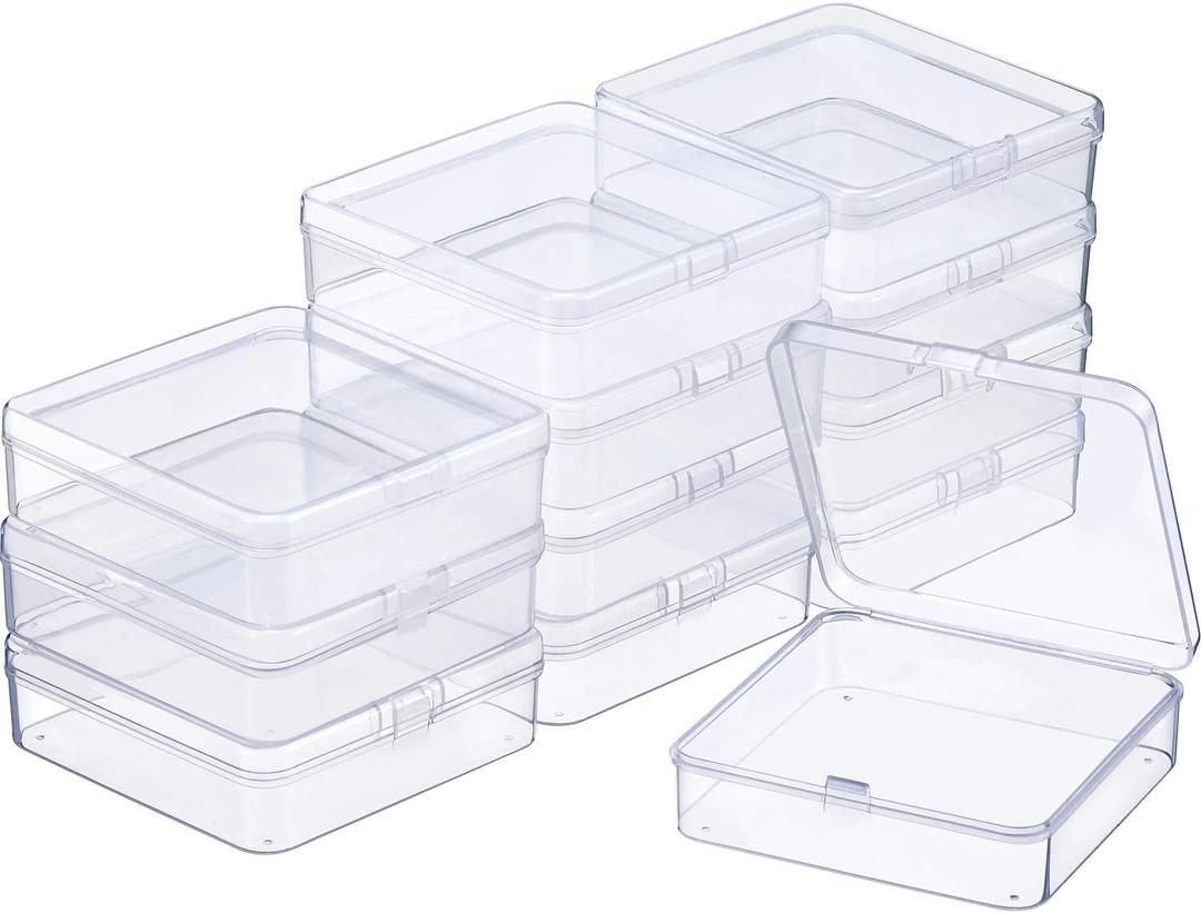 SATINIOR 12 Pack Beads Organizer Box Clear Plastic Beads Storage Containers Box with Hinged Lid for Bracelet Making DIY Jewelry Craft Nail (3.70 x 3.70 x 1.18 Inch)