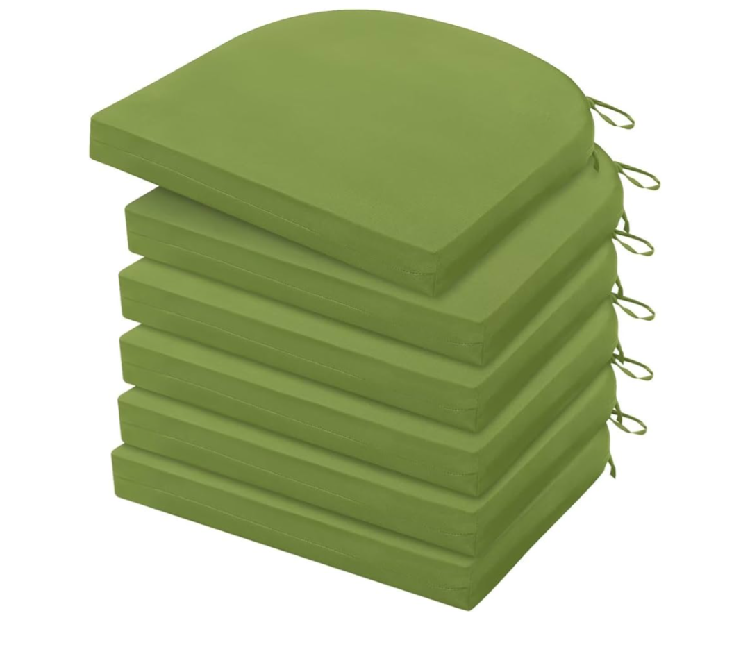HARBOREST Outdoor Chair Cushions Set of 6, Water Resistant Patio Chair Cushions with Ties, Outdoor Seat Cushions for Patio Furniture, 17"x16"x2", Grass Green