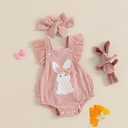 Nicoxijia Newborn Baby Girl Easter Outfit Bunny Carrot Embroidery Ruffle Sleeve Romper Bodysuit Jumpsuit with Headband Outfit (Pink, 0-3 Months)