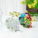 3in Handmade Crystal Skull Head Statue Colorful Glass Skull Decor Gifts for Halloween, Day of The Dead Decorations