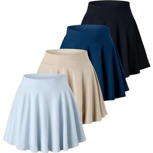 Real Essentials 4 Pack: Women's Basic Casual Stretchy Mini Skirt - Skater A-Line Flowy Flared L