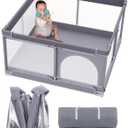 Foldable Baby Playpen, 51"x51" Indoor & Outdoor Play Yard with Single-Joint Frame, Breathable Mesh, Non-Slip Base, Portable Playpen for Toddlers and Infants (Grey)  