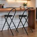 CroBlissful 2 Pcs 24 Inch Folding Bar Stool with Backrest, Leather Padded Folding Stools for Adults up to 350lbs, Collapsible Round Counter Height Stool Chair for Camping Kitchen Shop Cafe (Black)