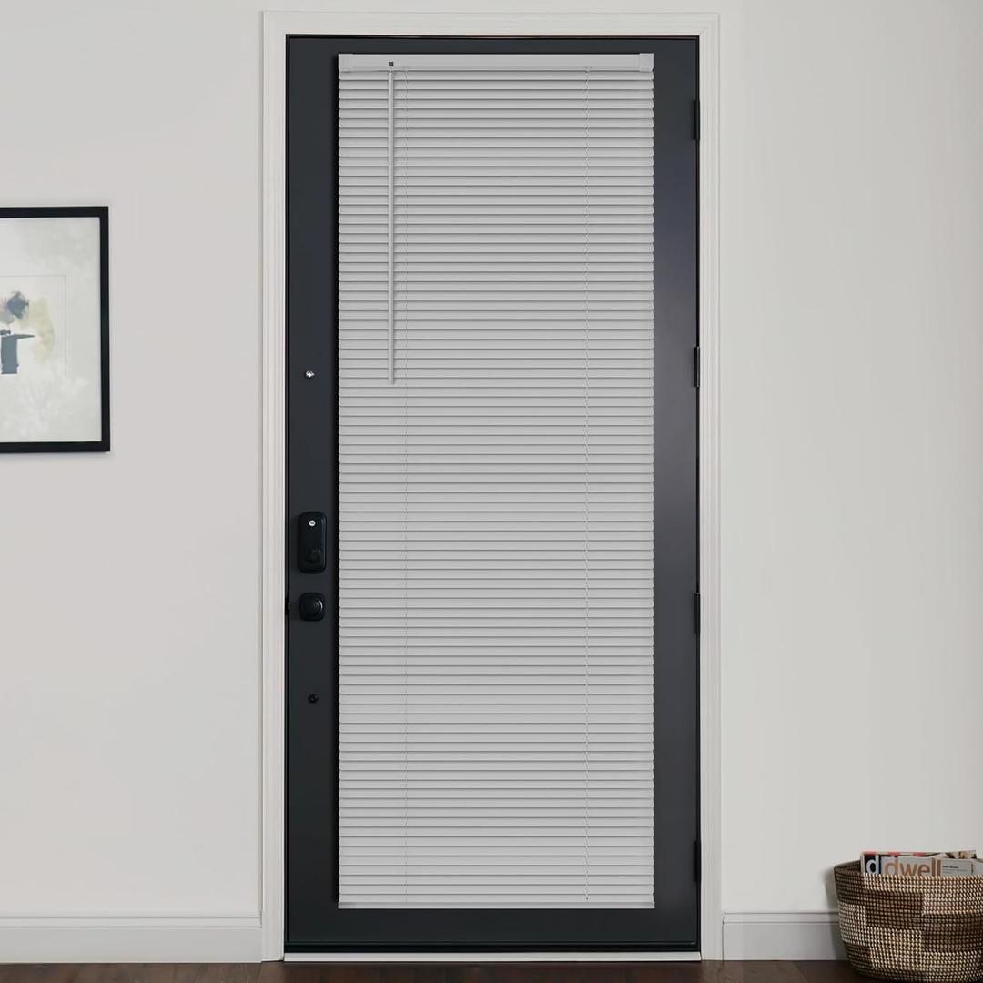 LazBlinds 1" Vinyl Mini Blinds for Doors, Cordless French Door Blinds for Privacy, Light Filtering Privacy Horizontal Shades for Front Door Patio Sidelight Glass Door, 26" W x 72" H, Grey