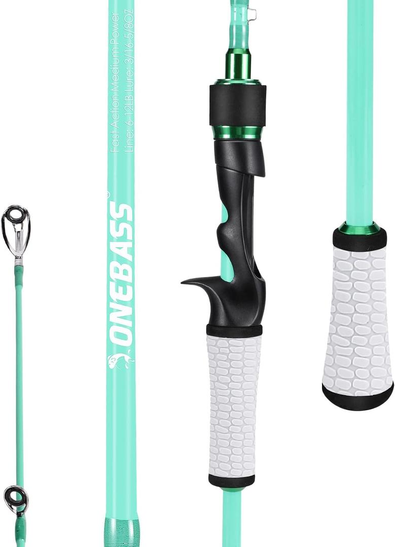 One Bass Fishing Rod, Spinning & Casting Fishing Pole with 30 Ton Carbon Fiber, 6'0"Medium-2piece