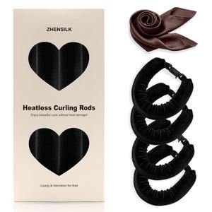 Heatless Hair Curler Set 4PCS Velvet Overnight Blowout Rods for Heatless Curls, Jumbo Flexible Curling Rods to Sleep In, No Heat Curling Tools for Natural Waves and Curls Black