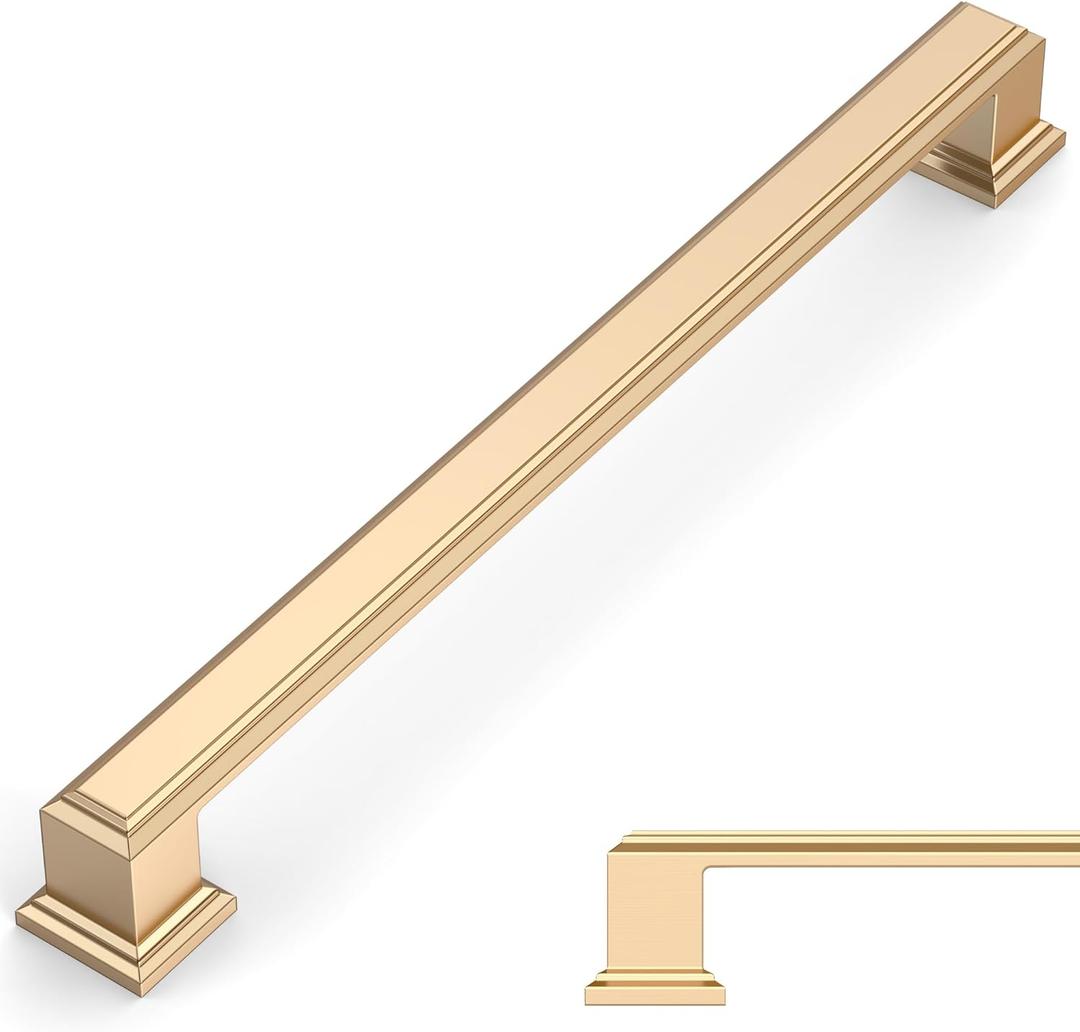 Amerdeco 10 Pack Brushed Brass Cabinet Pulls 10 Inch(256mm) Hole Center Gold Kitchen Cabinet Handles Cabinet Hardware for Bathroom Drawer Pulls ZH001 Amerdeco 10 Pack Brushed Brass Cabinet Pulls 10 Inch(256mm) Hole Center Gold Kitchen Cabinet Handles Cabinet Hardware for Bathroom Drawer Pulls ZH001
