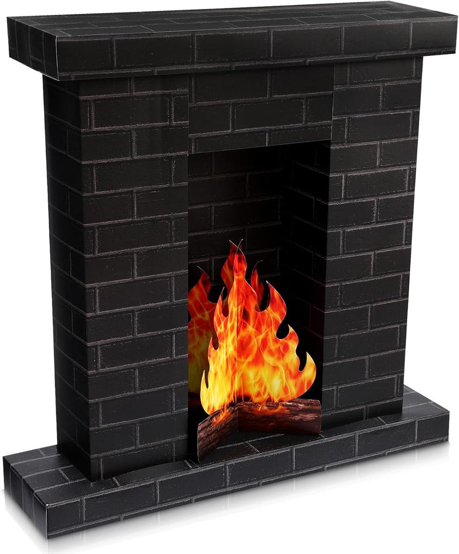 1 Set Christmas Corrugated Fireplace 35.5 x 29 x 8 Inch Cardboard Fireplace with 3D Fire Flame Prop 3D Life Size Cardboard Cutout Standup for Christmas Party Decorations (Black)