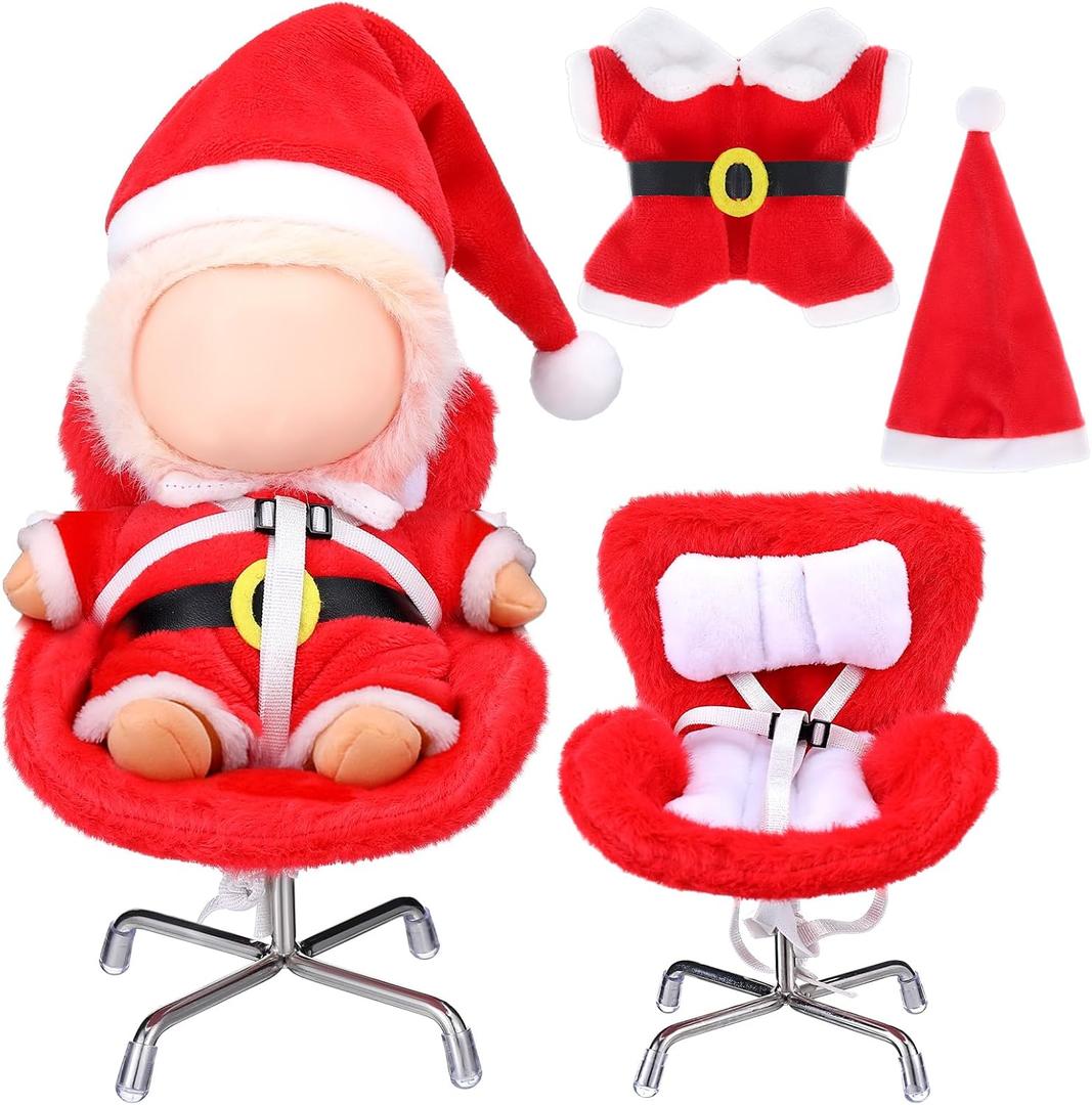 17 cm Christmas Doll Clothes with Seat, Cute and Functional Xmas Outfit with Accessories for Doll Fans and Collectors, Christmas Car Desk Office Decor(Red,Santa Claus)