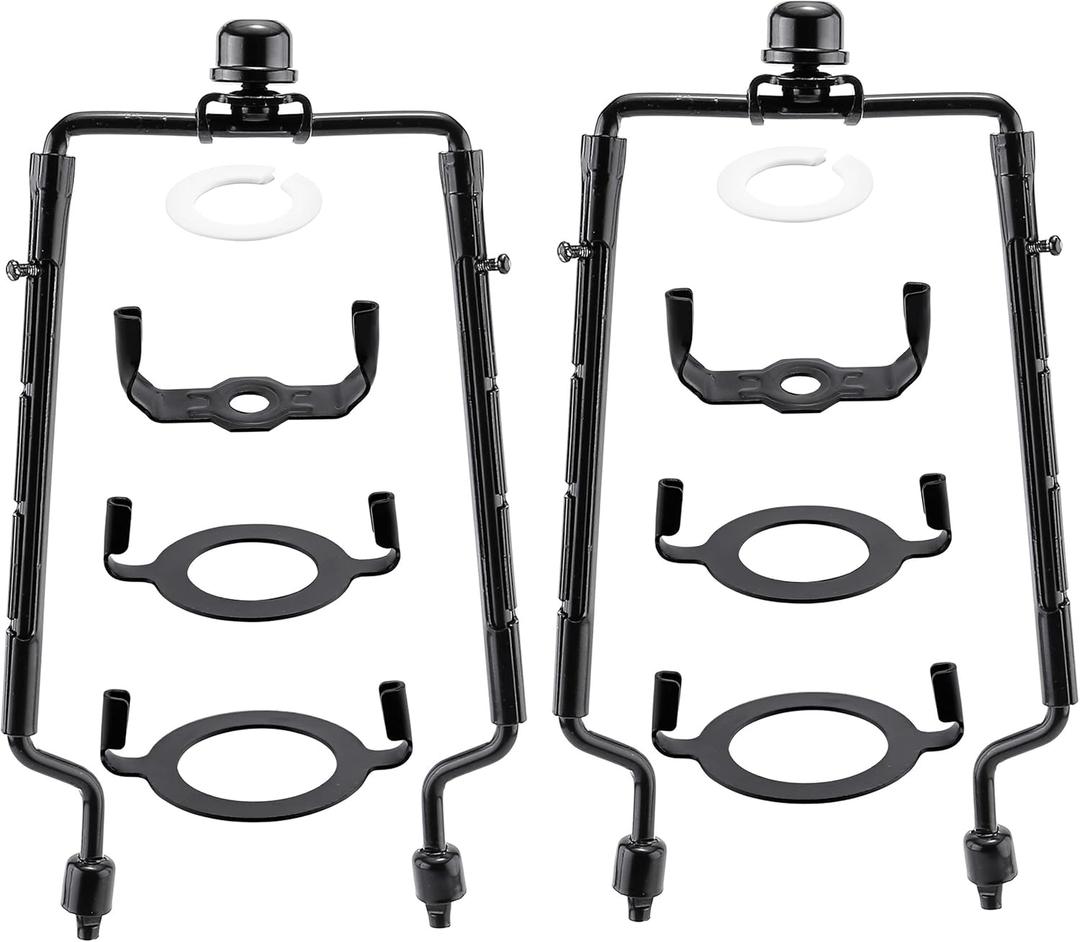Mornajina 2Packs 7 8 9 10 inch Lamp Shade Harp Holder, Adjustable Lamp Harps and Finals, Fit both Standard Lamp Rod and E26 E27 Light Base UNO Fitter Adapter Converter Finial Set (Black)