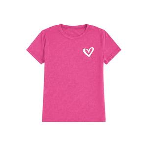 SweatyRocks Women's Short Sleeve Heart Print Tops Summer Casual Trendy T Shirts Cute Graphic Tees Hot Pink Small