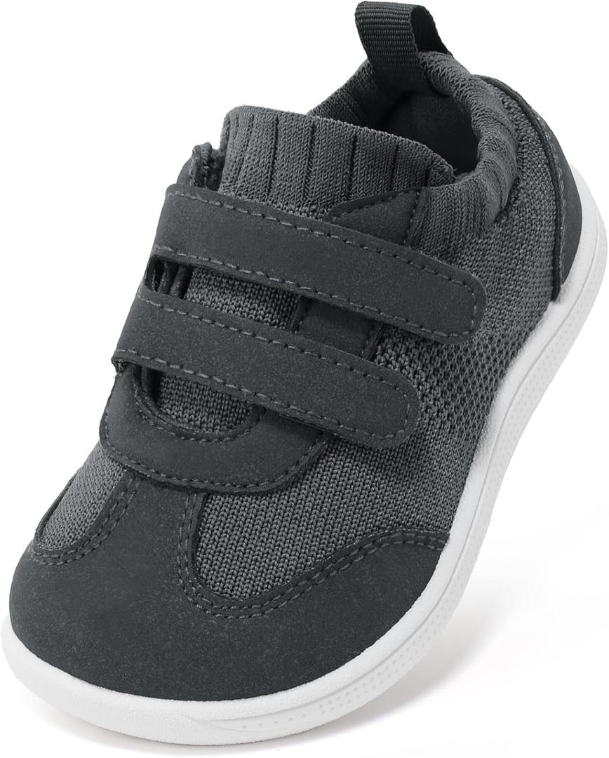 STQ KIDS Toddler Wide Toe Box Shoes Barefoot Boys Sneakers Kids Tennis First Walking Zero Drop Daily Wear School Outdoor Activities Breathable Comfortable Dark Grey, Toddler Size 7