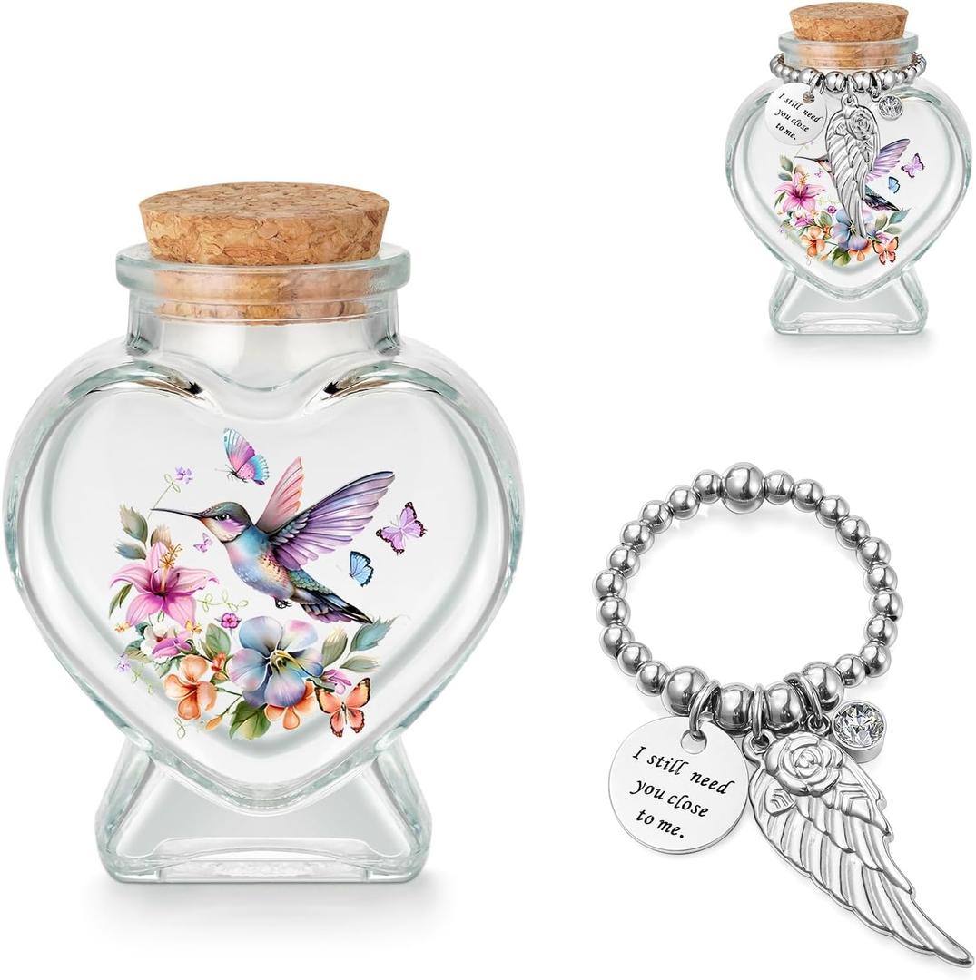 SOITIS 2.91 Inch Heart-Shaped Glass Urn with Elegant Beads - Decorative Memorial Urn for Ashes, Keepsake Cremation Holder, Funeral Decoration, Sympathy Gift