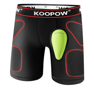 KOOPOW Youth Boys Padded Sliding Shorts Slider Pads with Soft Protective Athletic Cup for Baseball, Football, Lacrosse (X-Small, Black And Red )