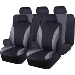 CAR PASS Line Rider Sporty Cloth 11PCS Universal Fit Car Seat Cover -100% Breathable with 5mm Composite Sponge Inside,Airbag Compatible,3zipper Bench(Full Set, Black and Gray)