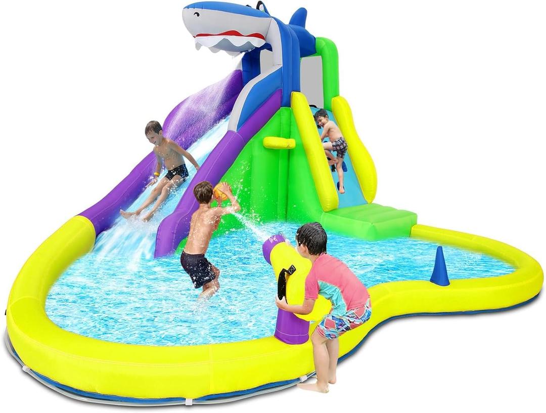 13x14FT Inflatable Bounce House with Water Slide, 5-in-1 Bouncy Castle for Kids 3-12 Years, Heavy Duty Outdoor Play Center with Climbing Wall, Splash Pool, Water Cannon, and 480W Blower (Yellow)