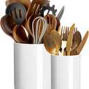 Utensil Holder, 6.3"+4.7" Ceramic Kitchen Utensil Holder for Countertop, Large Cooking Utensil Crocks for Kitchen Counter Decor, Morden Utensil Organizer for Spatula, Set of 2, White