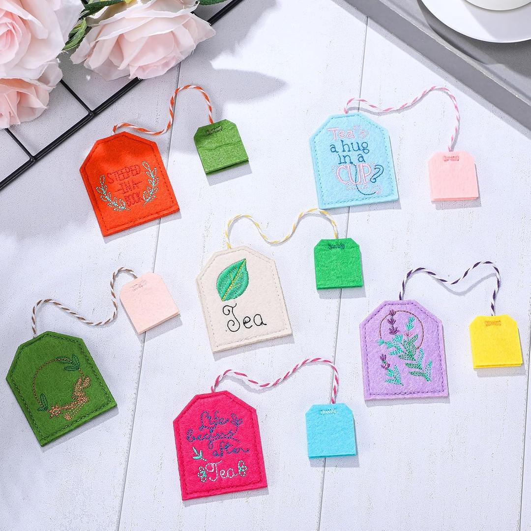 6 Pcs Colorful Tea Bag Bookmarks Tea Party Back to School Favors Cute Hand Embroidered Bookmarks Gift for Women Teacher Book Reading Lovers Gift