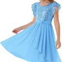 GRACE KARIN Girls Sequin Dress Party Birthday Prom Formal Fancy Midi Dress 5-12 Years (Blue)