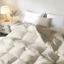 UNIKOME Goose Feather Down Fiber Comforter King Size, All Season Hotel Luxury Bedding Comforter, Ultra Soft Fluffy Duvet Insert with Downproof Cover, 8 Corner Loops (King, Cream, 104"X88")